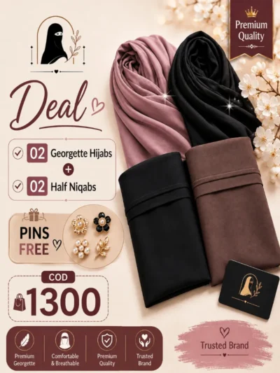 Deal 10 – 2 Georgette Hijabs + 2 Half Niqabs