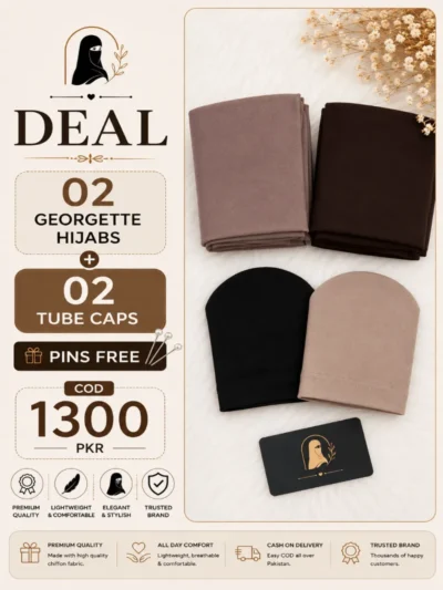 Deal 11  – 2 Georgette Hijabs + 2 Tube Caps