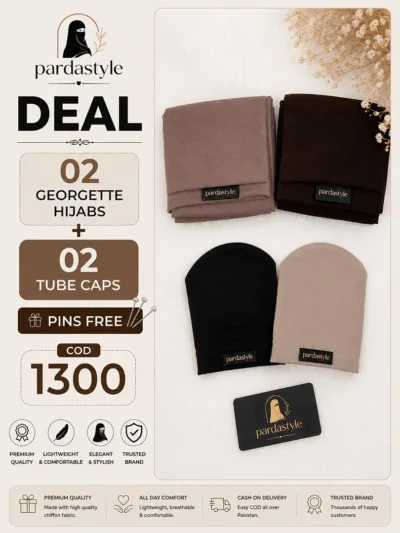 Deal 11  – 2 Georgette Hijabs + 2 Tube Caps
