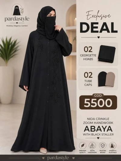 Deal 13 Abaya – Nida Crinkle Zoom Handwork Abaya